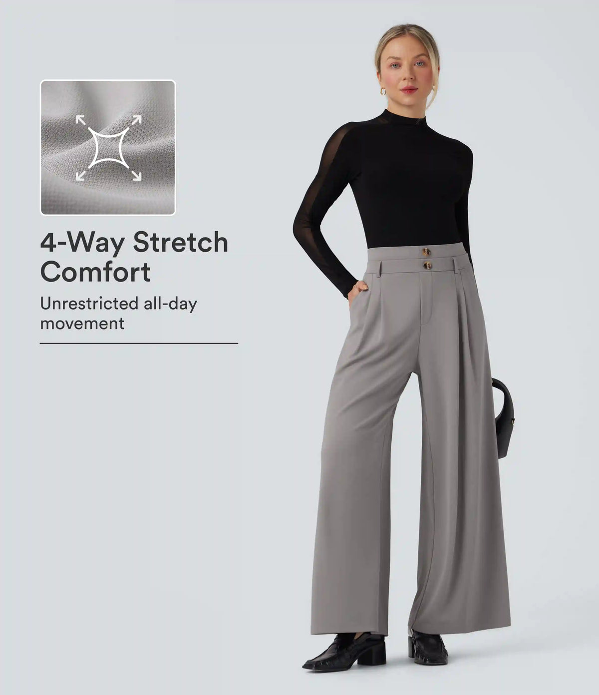 Halara Flex™ High Waisted Double Waistband Wide Leg Crepe Work Pants with Pockets