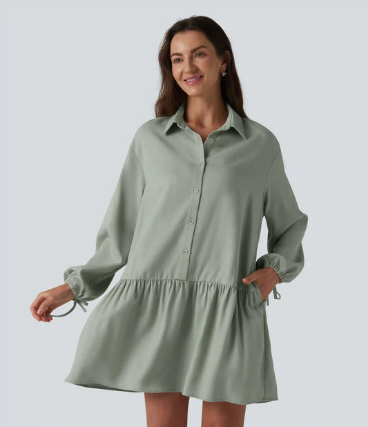 Long Sleeve Mini Shirt Dress with Pockets