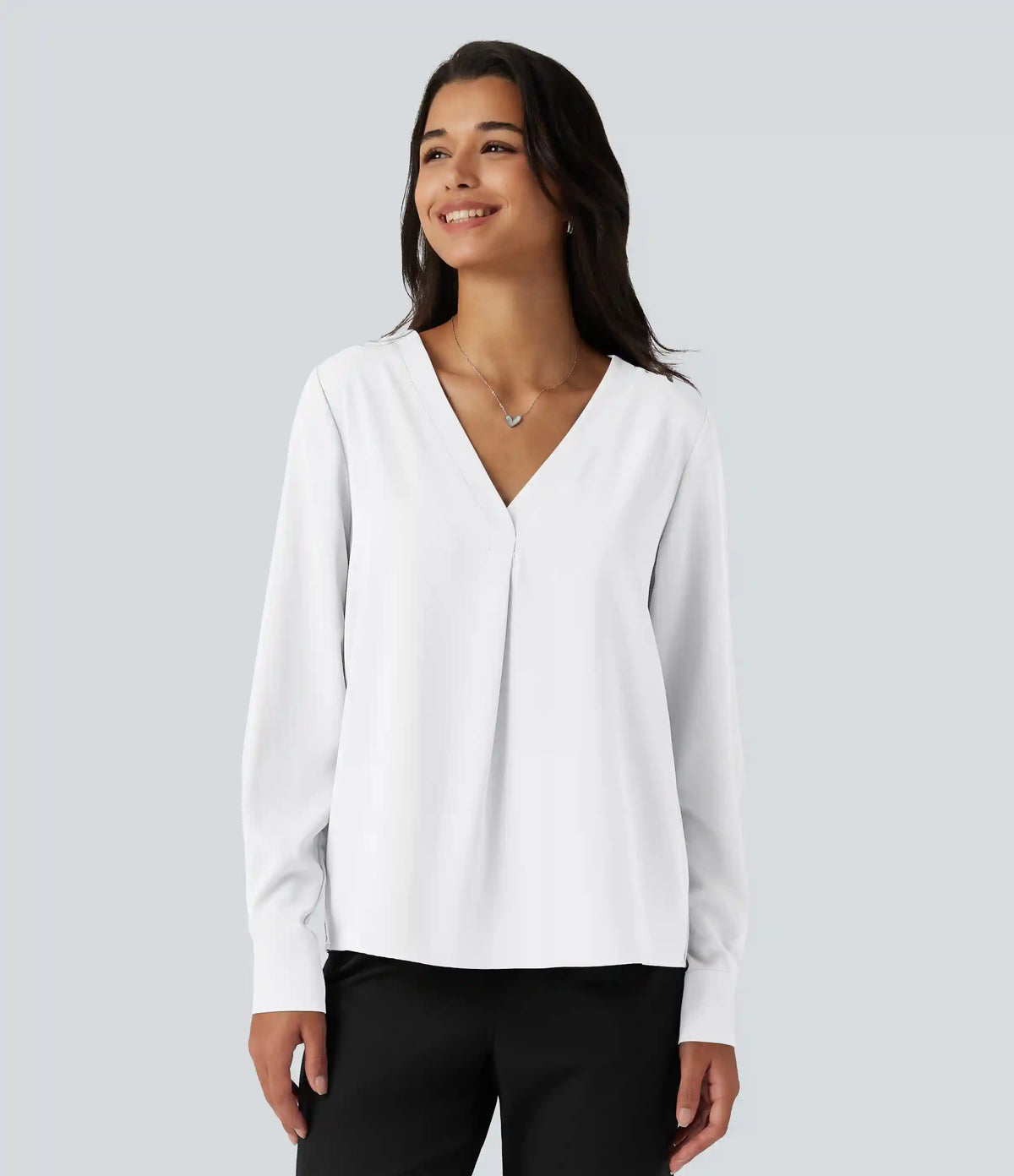 Wrinkle Recovery V Neck Long Sleeve Work Blouse