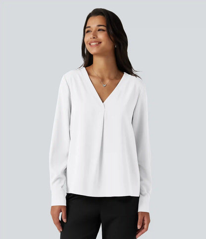 Wrinkle Recovery V Neck Long Sleeve Work Blouse