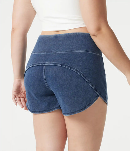 Halara Flex™ Denim Plus Size High Waisted Tummy Control Curved Hem Skinny Casual Shorts with Pockets