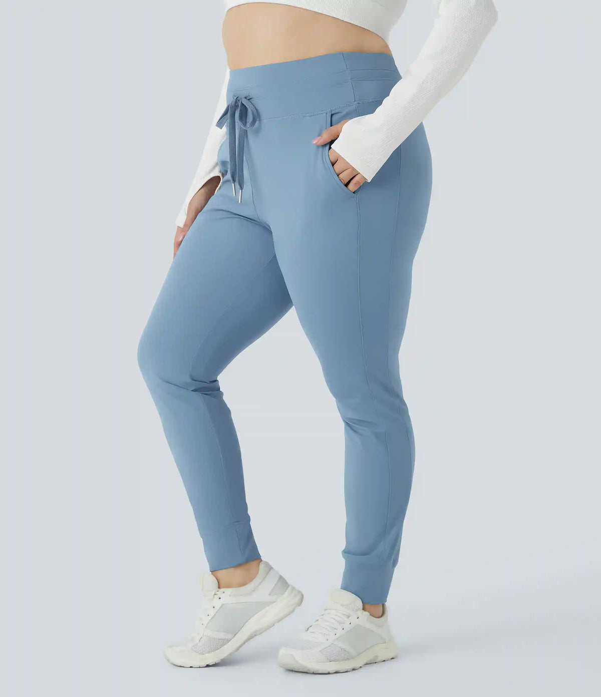 SoftlyZero™ Plush High Waisted Drawstring Pocket Plain Full Length Plus Size Joggers