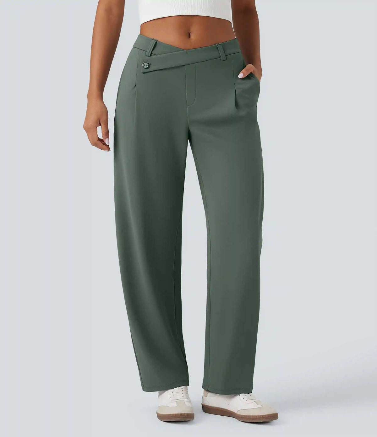 Halara Flex™ DayStretch Asymmetric Mid Rise Barrel Leg Work Pants with Pockets