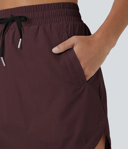 High Waisted Drawstring Pocket 2-in-1 Curved Hem Mini Golf Skirt