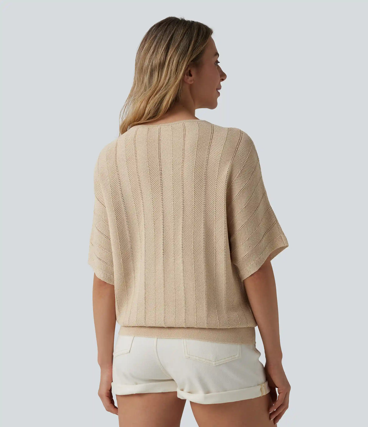 V Neck Short Sleeve Casual Sweater