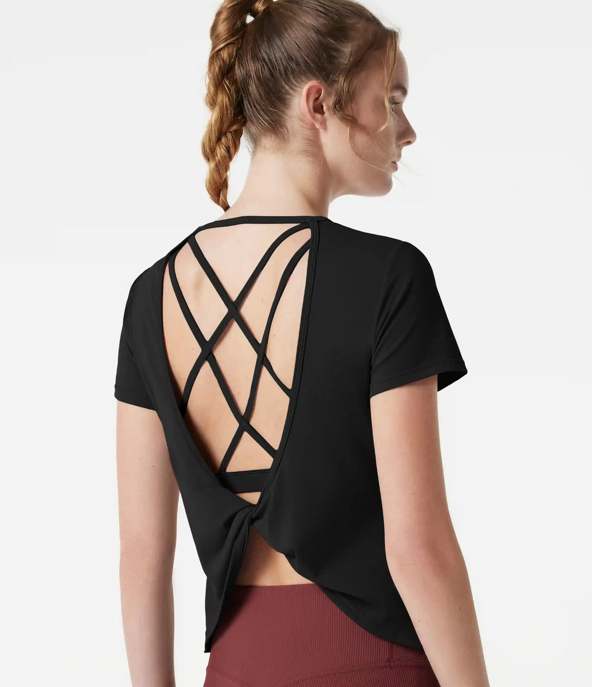 Round Neck Built-in Bra Short Sleeve InstantCool Quick Dry Yoga Sports Top-UPF50+
