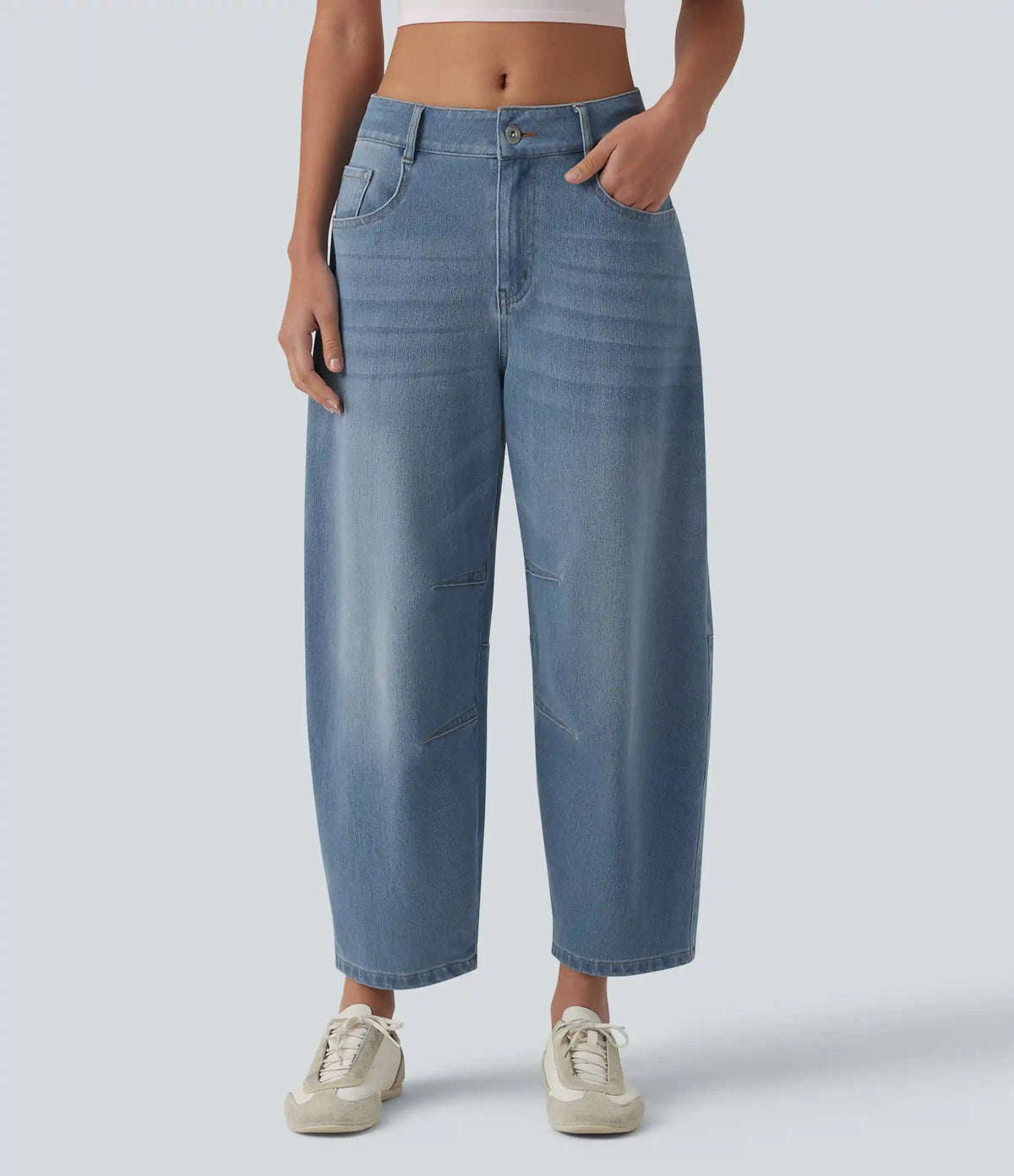Halara Flex™ Low Rise Zipper Pockets Barrel Leg Casual Jeans