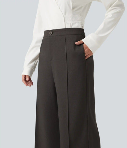 Mid Rise Wide Leg Work Pants with Pockets