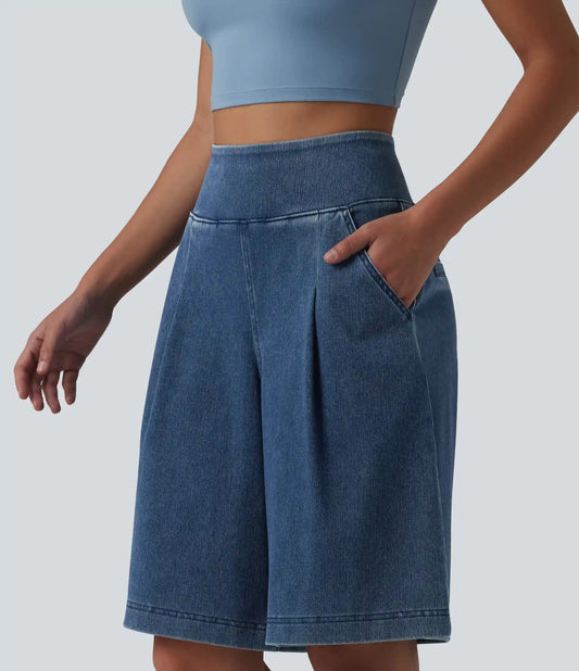 Halara Flex™ High Waisted Denim Casual Baggy Bermuda Shorts 10'' with Pockets