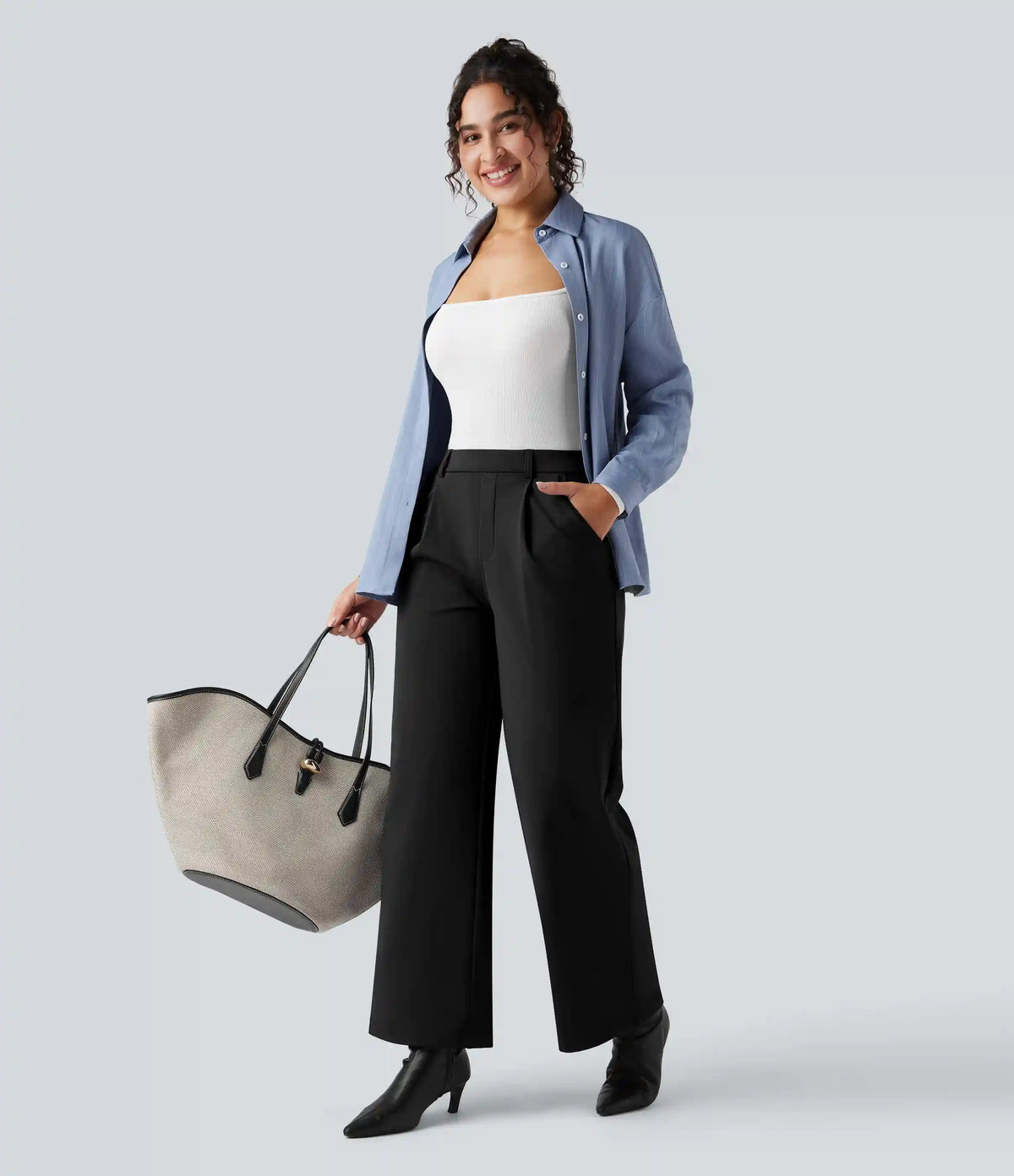 SoftlyZero™ Plush Thermal High Waisted Straight Leg Work Pants with Pockets