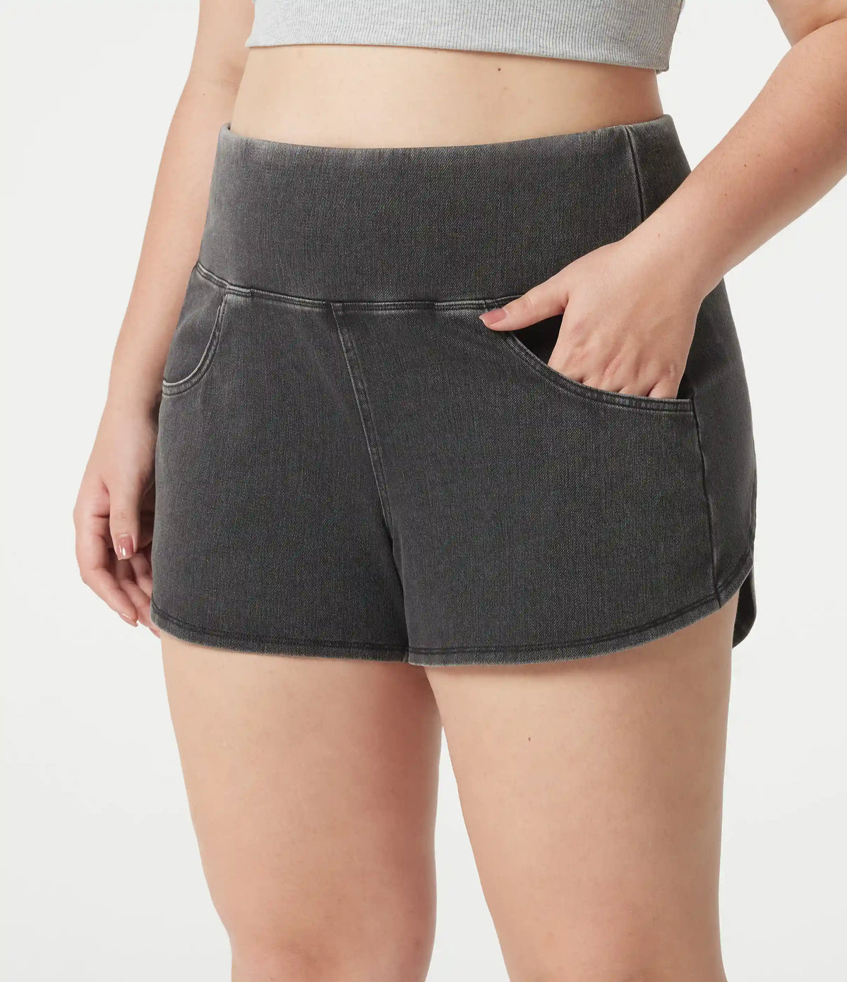 Halara Flex™ Denim Plus Size High Waisted Tummy Control Curved Hem Skinny Casual Shorts with Pockets
