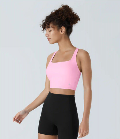 SoftlyZero™ Airy Square Neck Backless Crisscross Cropped InstantCool Yoga Tank Top