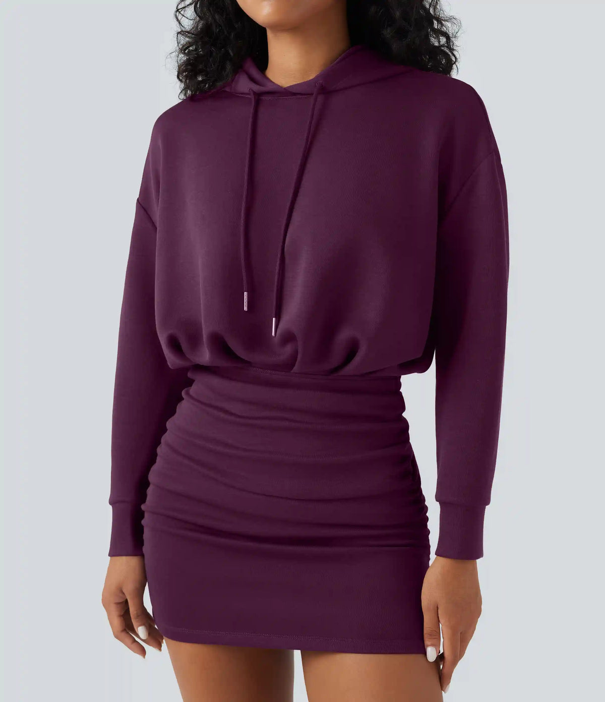 SpacerTek™ Long Sleeve Ruched Bodycon Mini Casual Hoodie Dress