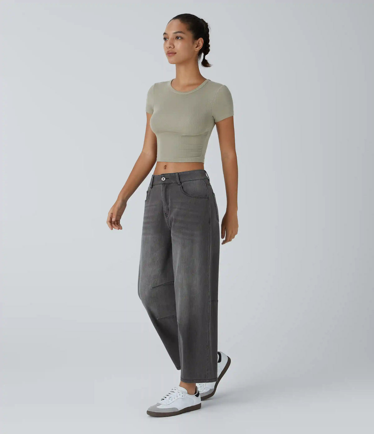 Halara Flex™ Low Rise Zipper Pockets Barrel Leg Casual Jeans