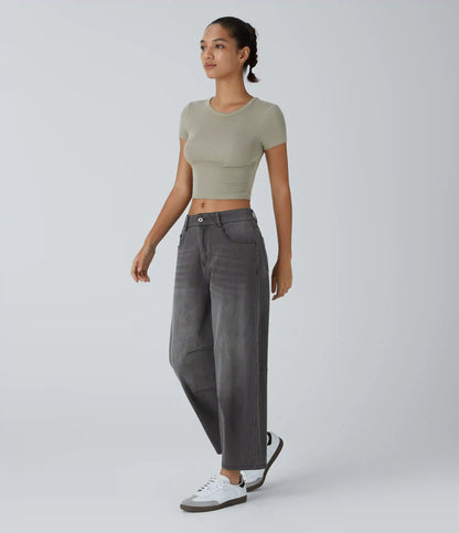 Halara Flex™ Low Rise Zipper Pockets Barrel Leg Casual Jeans