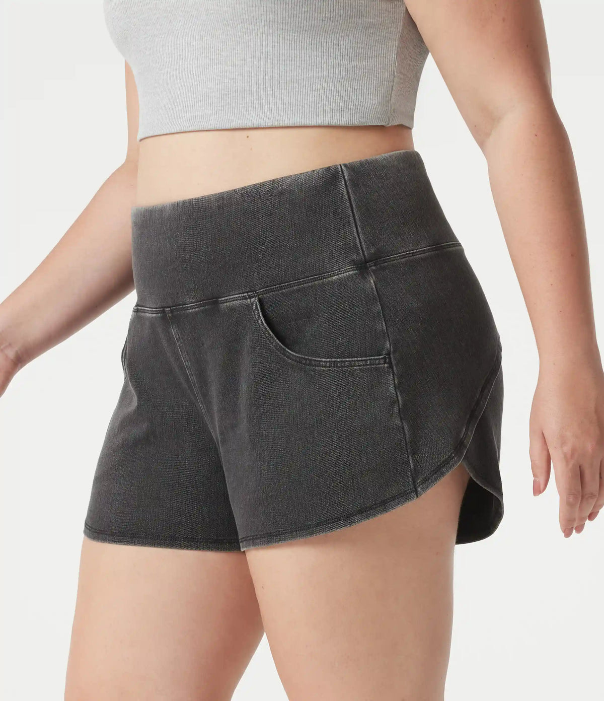 Halara Flex™ Denim Plus Size High Waisted Tummy Control Curved Hem Skinny Casual Shorts with Pockets