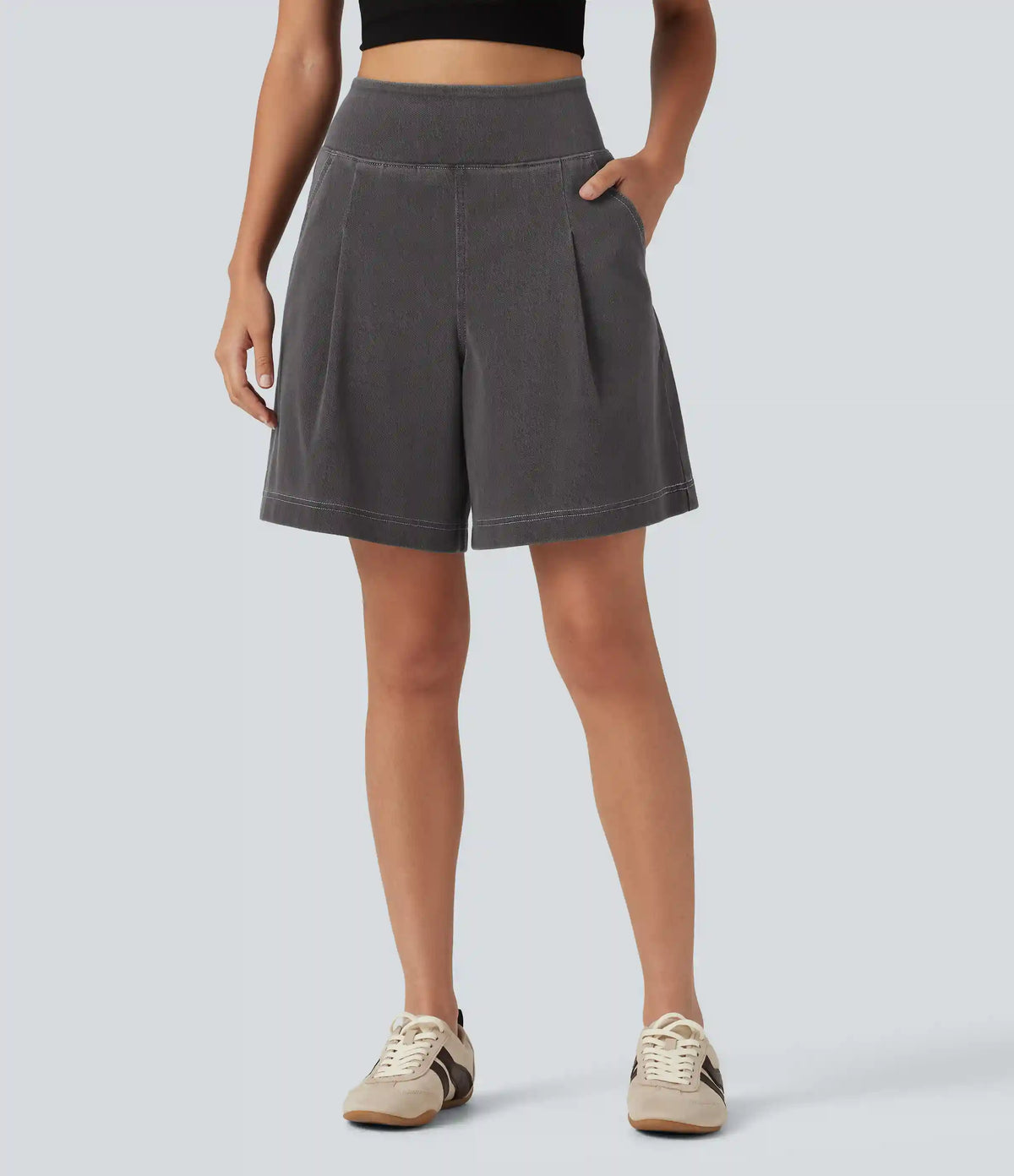 Halara Flex™ High Waisted Denim Casual Baggy Bermuda Shorts 7'' with Pockets