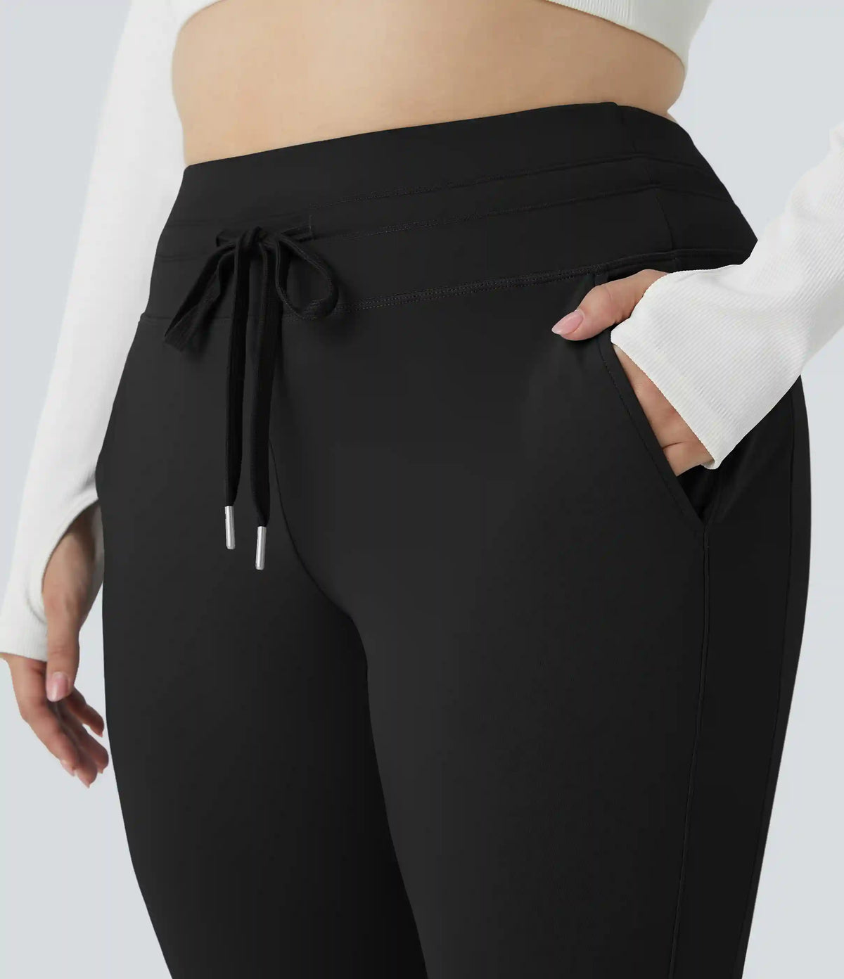 SoftlyZero™ Plush High Waisted Drawstring Pocket Plain Full Length Plus Size Joggers