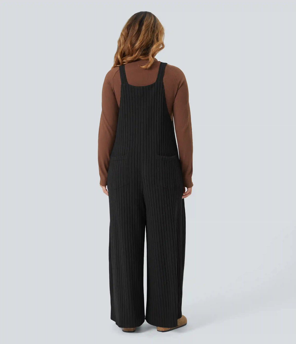 Ribbed Knit Casual Plus Size Overalls with Pockets
