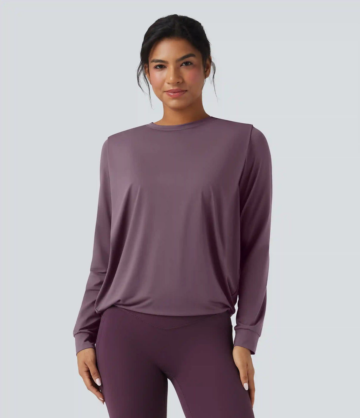 Round Neck Long Sleeve Ruched Yoga Sports Top-UPF50+