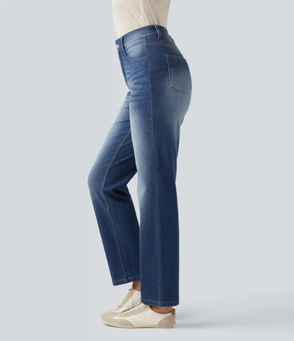 Halara Flex™ High Waisted Tummy Control Straight Leg Washed Casual Jeans with Pockets