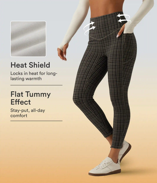 Halara UltraSculpt™ High Waisted Tummy Control Fleece Skinny Plaid Workout Leggings with Pockets