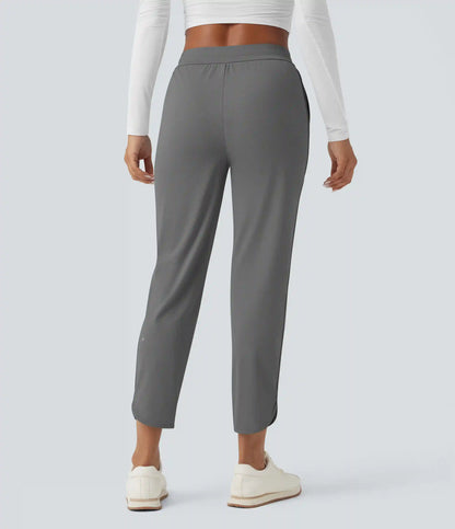 Mid Rise Drawstring Curved Hem Quick Dry Golf Tapered Pants with Pockets-UPF40+