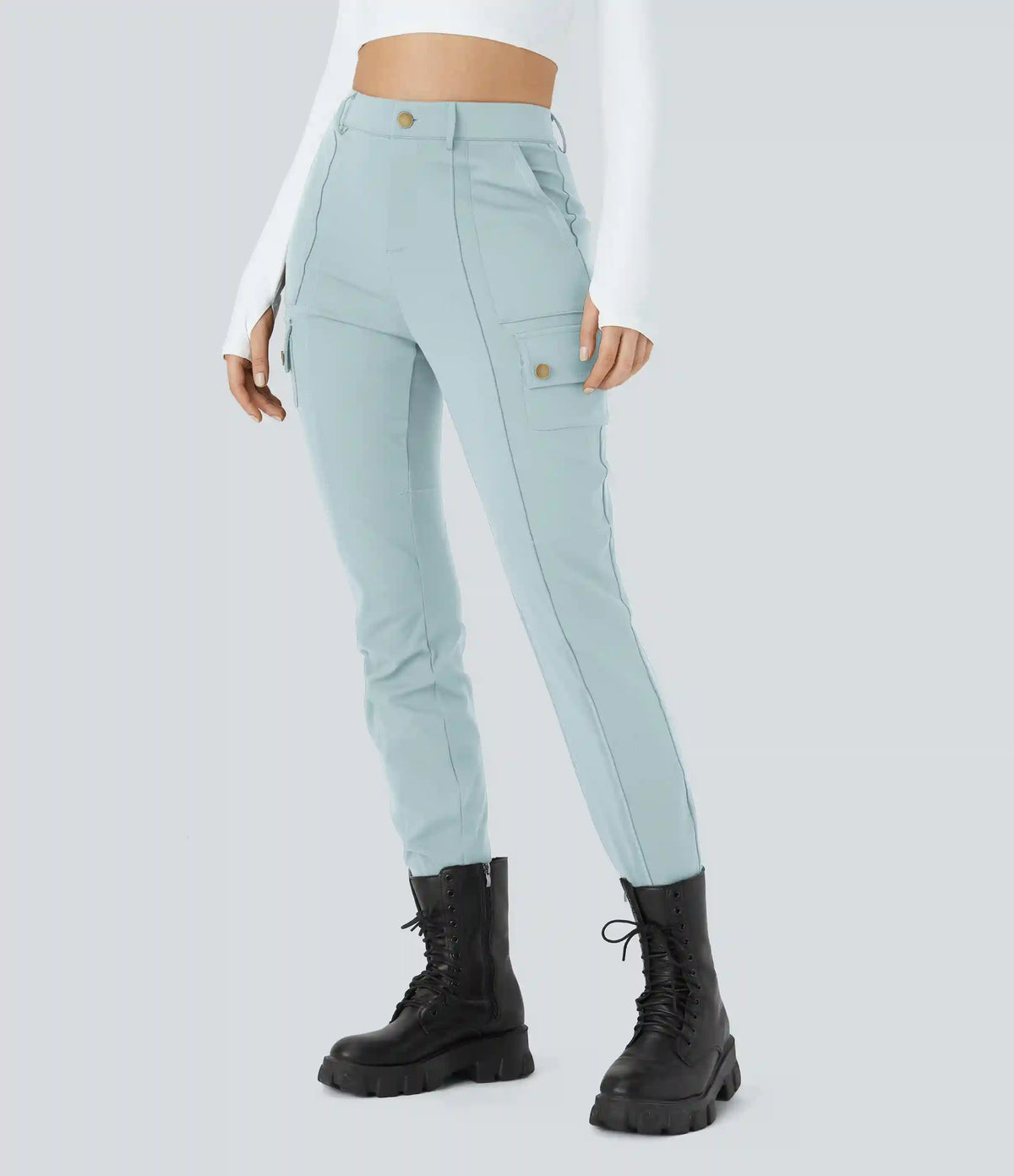 DayStretch High Waisted Zipper Pockets Solid Skinny Cargo Pants