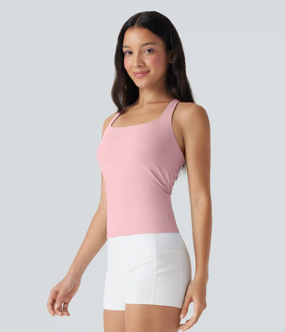 SoftlyZero™ Airy Square Neck Cropped InstantCool Running Tank Top-Longer Length