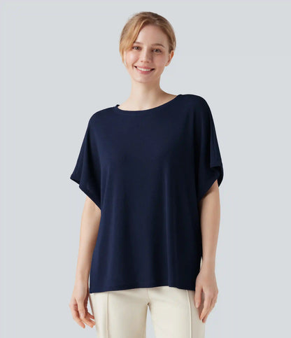 Round Neck Batwing Sleeve Relaxed Casual T-Shirt