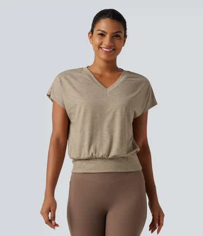 V Neck Batwing Short Sleeve Yoga Sports Top