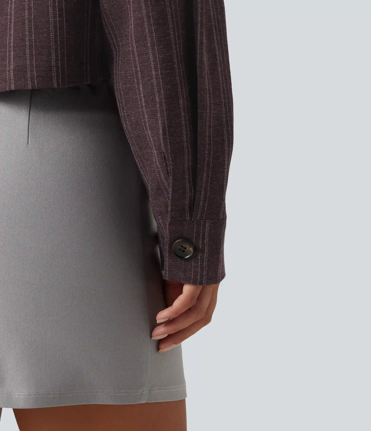 Collared Long Sleeve Stripe Casual Linen-Feel Jacket with Pockets