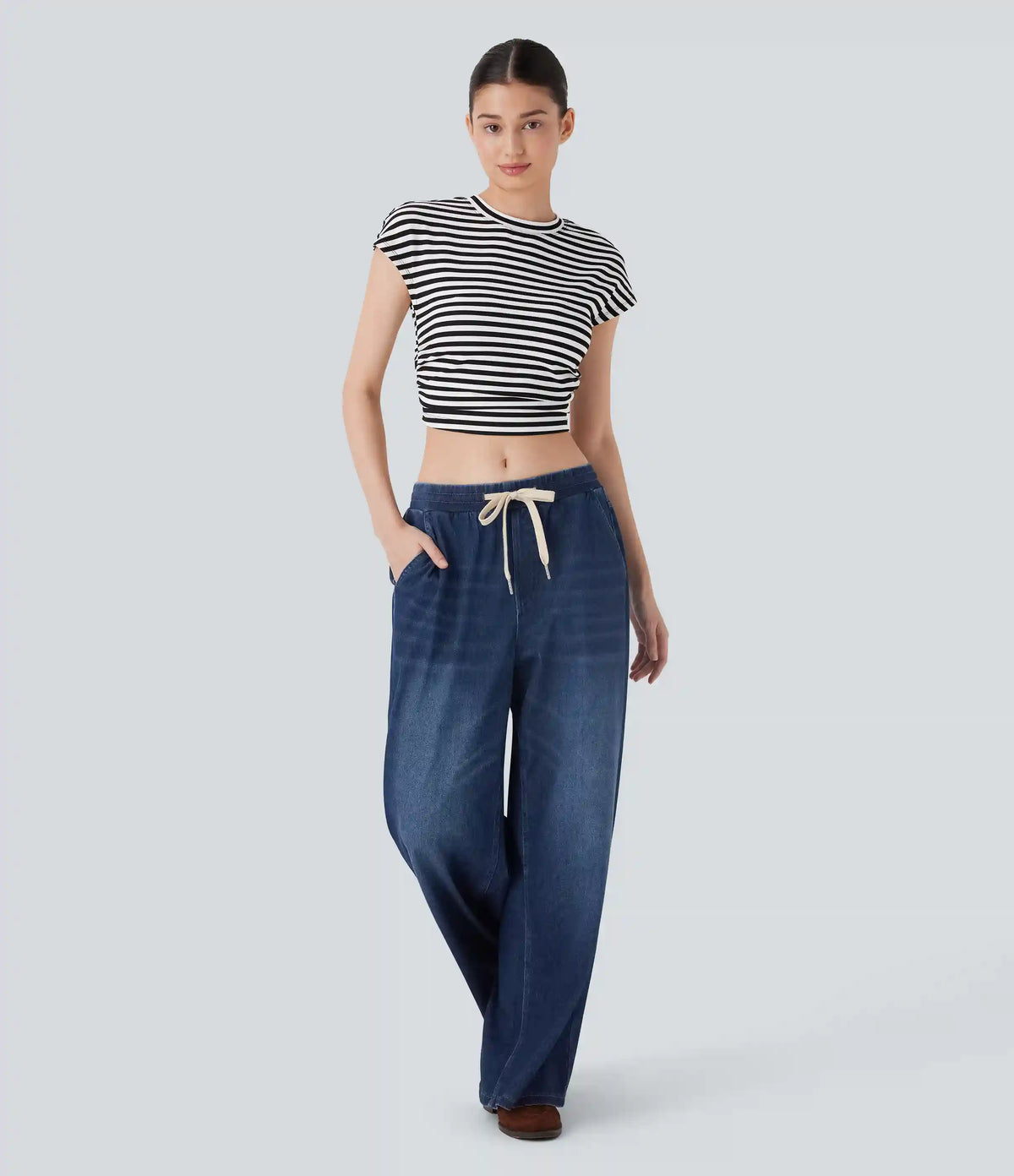 Halara Flex™ Low Rise Drawstring Stretchy Knit Casual Baggy Sweatpants Jeans with Multiple Pockets