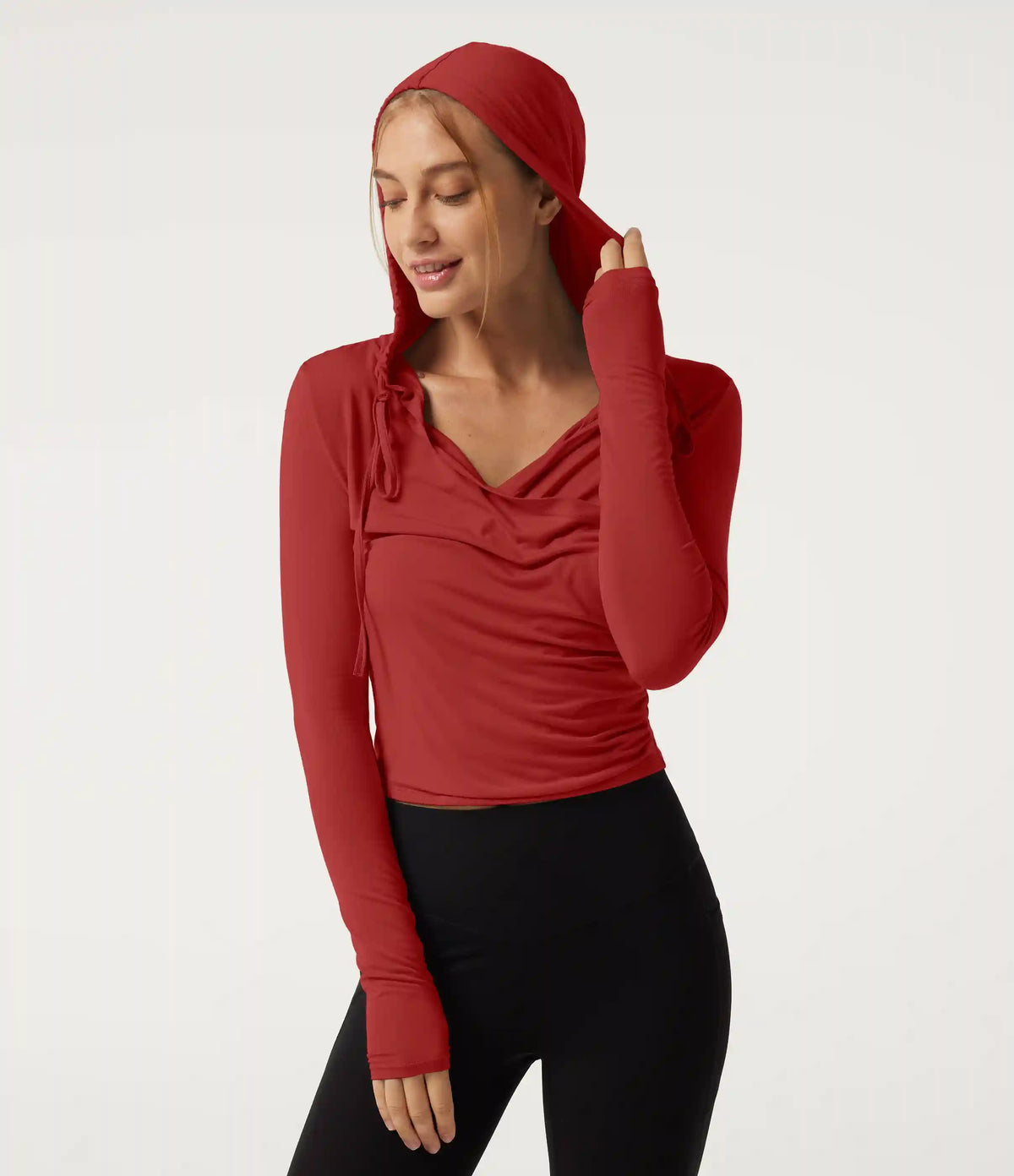 Hooded Long Sleeve Crossover Ruched Yoga Sweatshirt