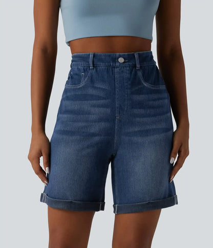 Halara Flex™ High Waisted Tummy Control Rolled Hem Skinny Casual Denim Shorts with Pockets