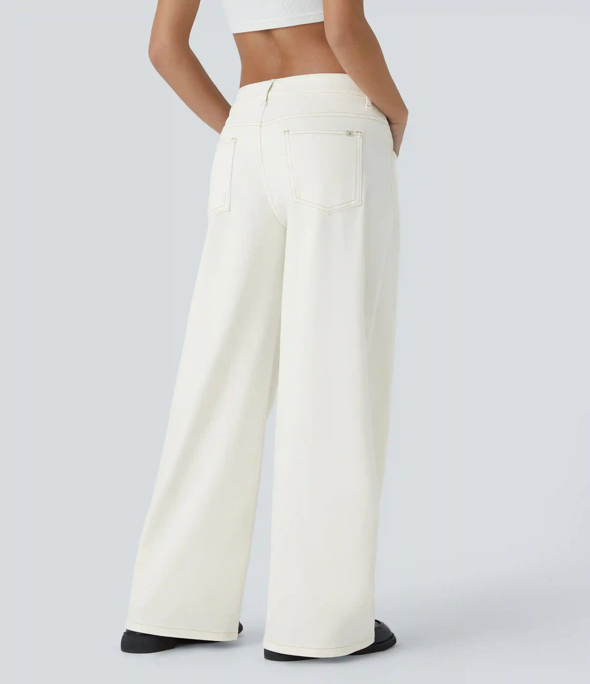 Halara Flex™ Asymmetric Low Rise Zipper Pockets Baggy Wide Leg Washed Casual Jeans