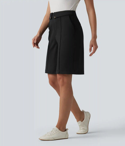 DayStretch High Waisted Straight Leg Work Bermuda Shorts with Pockets