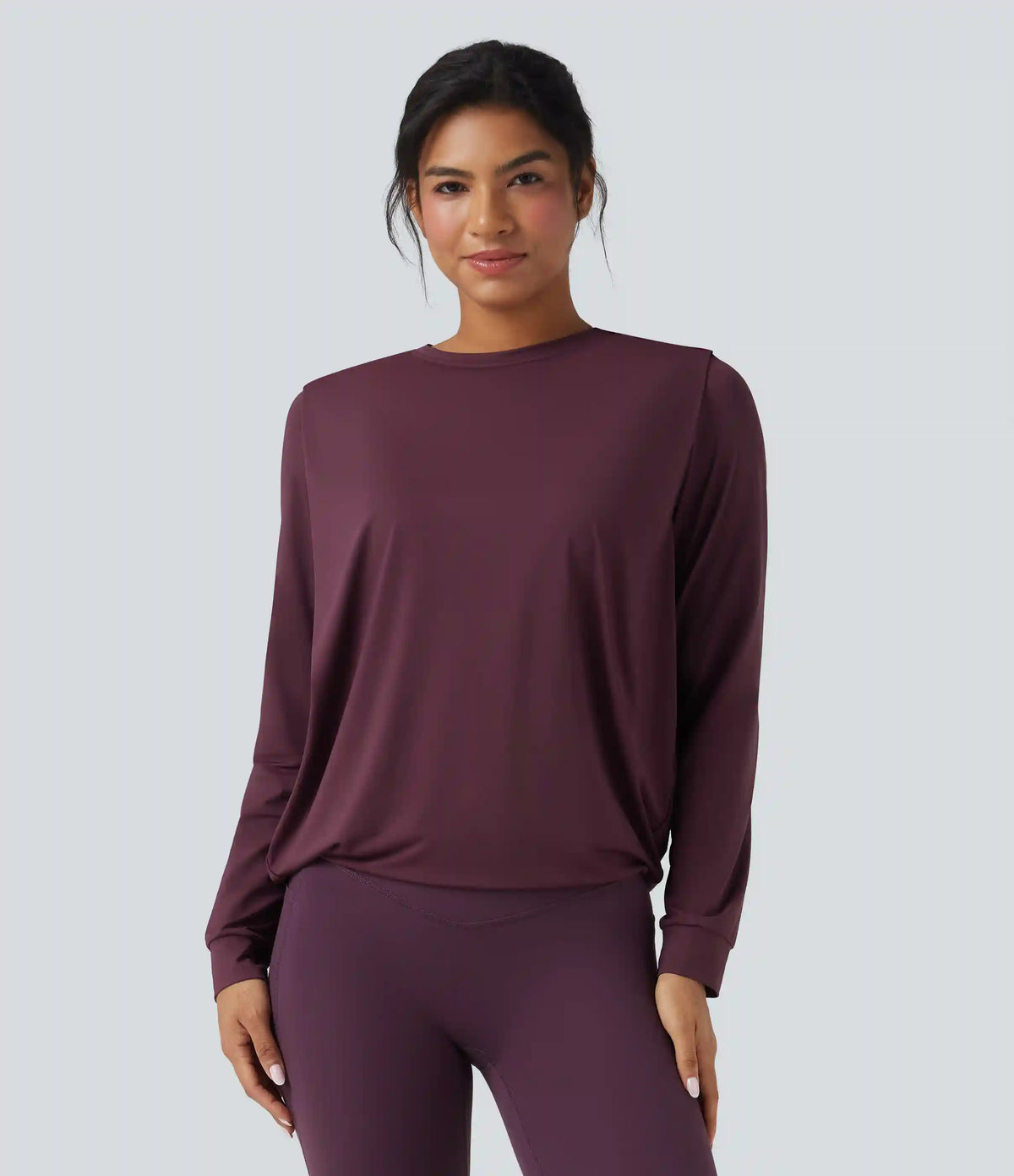 Round Neck Long Sleeve Ruched Yoga Sports Top-UPF50+