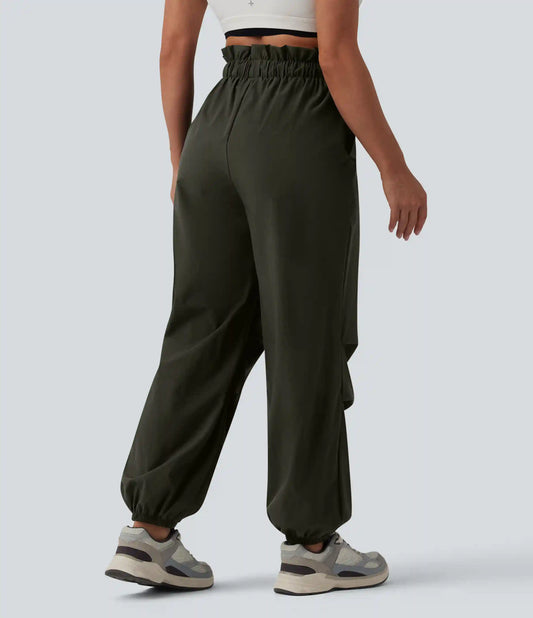 High Waisted Drawstring Parachute Workout Joggers with Pockets