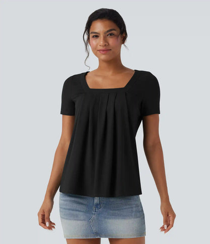Square Neck Short Sleeve Casual Blouse