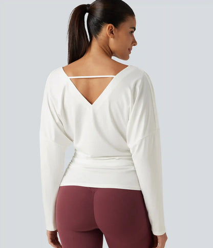 Cowl Neck Long Sleeve Cut Out Back Yoga Sports Top
