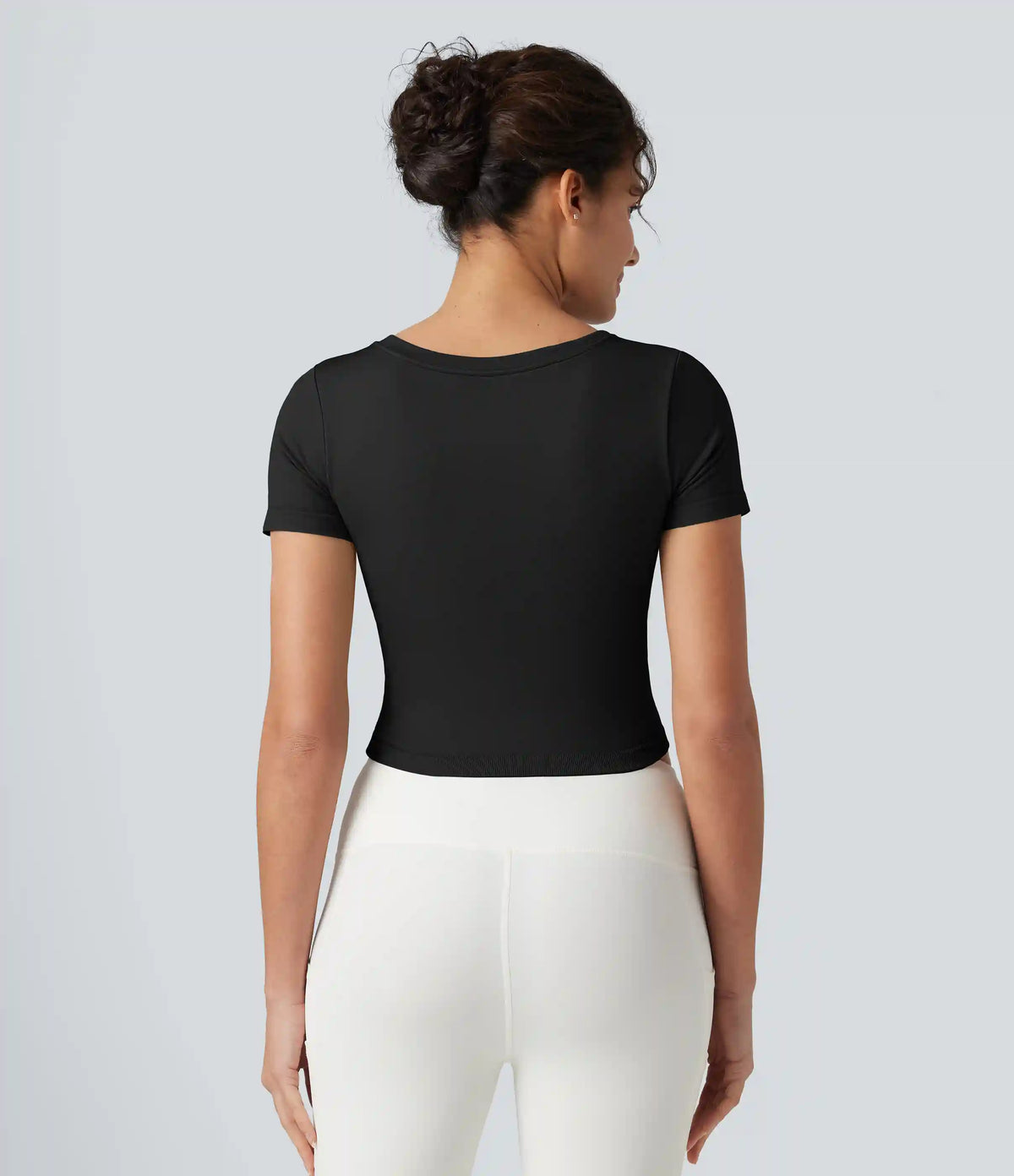 OneForm Seamless Flow V Neck Short Sleeve Built-in Bra Cropped Yoga Sports Top