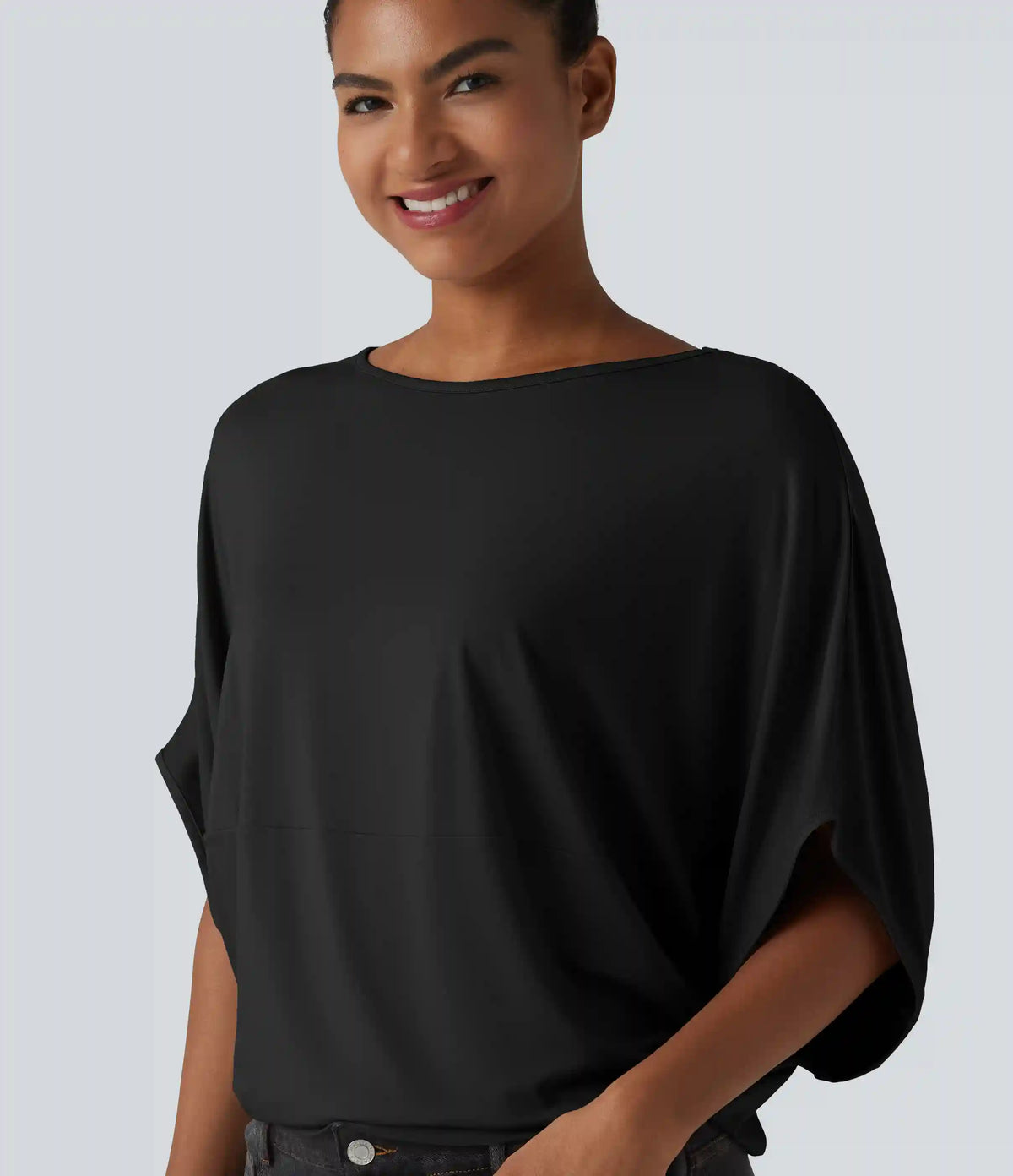 Round Neck Batwing Sleeve Relaxed Casual Top