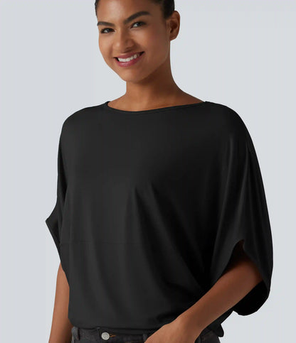 Round Neck Batwing Sleeve Relaxed Casual Top