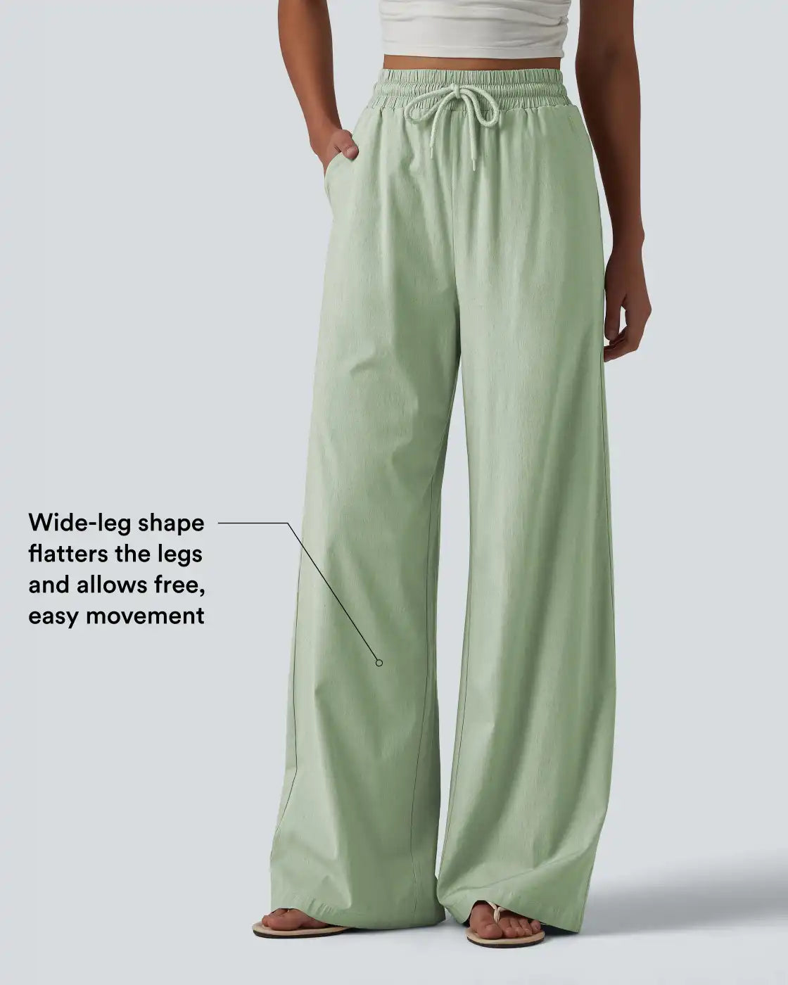 High Waisted Drawstring Wide Leg Baggy Casual Stretch Linen Pants with Pockets