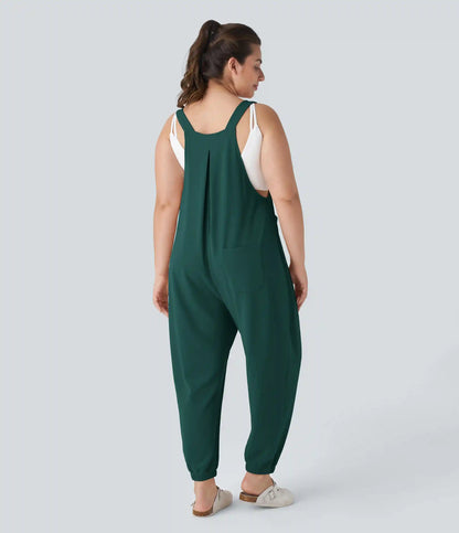 Pockets Waffle Casual Plus Size Jogger Overalls