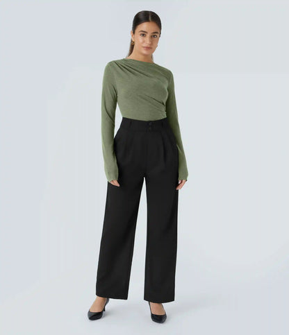 Long Sleeve Asymmetric Ruched Work Top