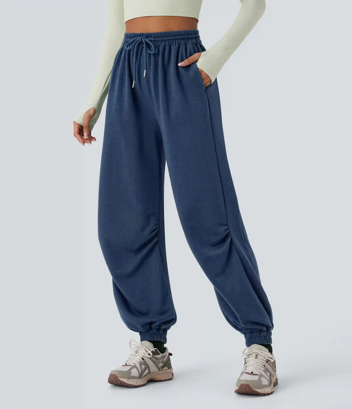 High Waisted Drawstring Pocket Running Baggy Joggers