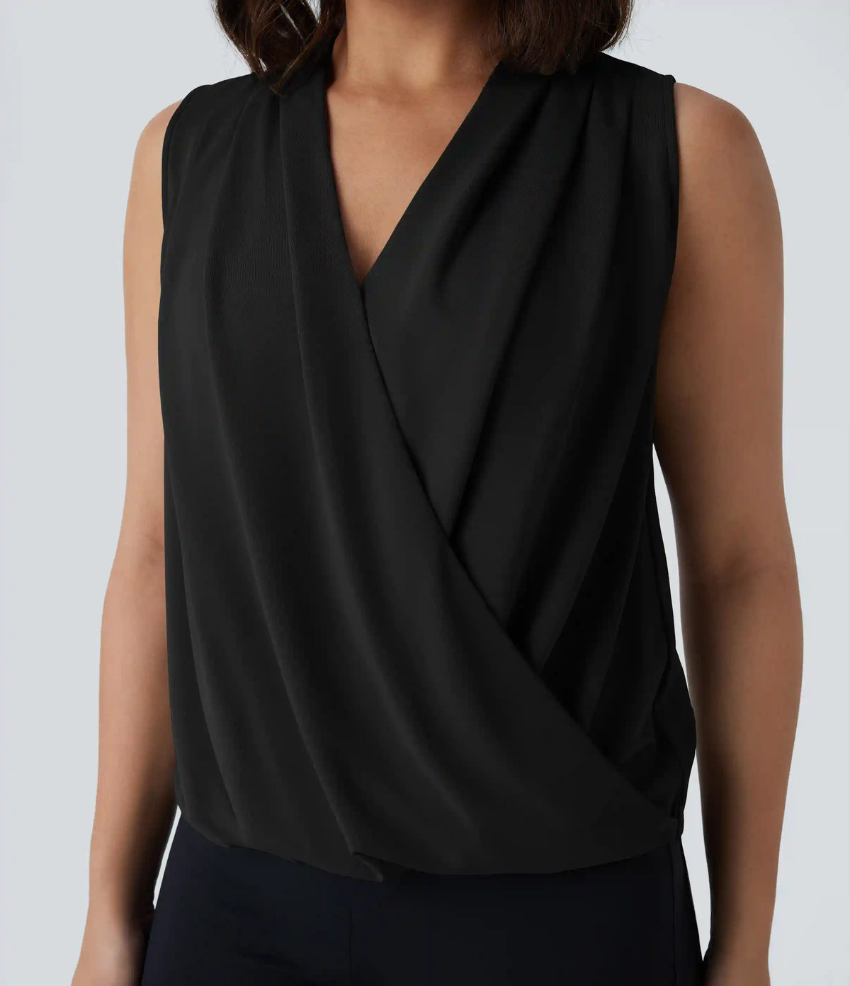 V Neck Sleeveless Wrapped Crossover Work Blouse