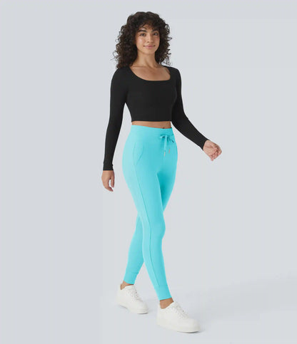 SoftlyZero™ Plush High Waisted Drawstring Pocket Plain Full Length Joggers